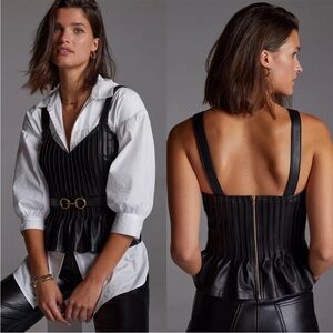 Anthropologie Let Me Be Faux Leather Pintucked Cami